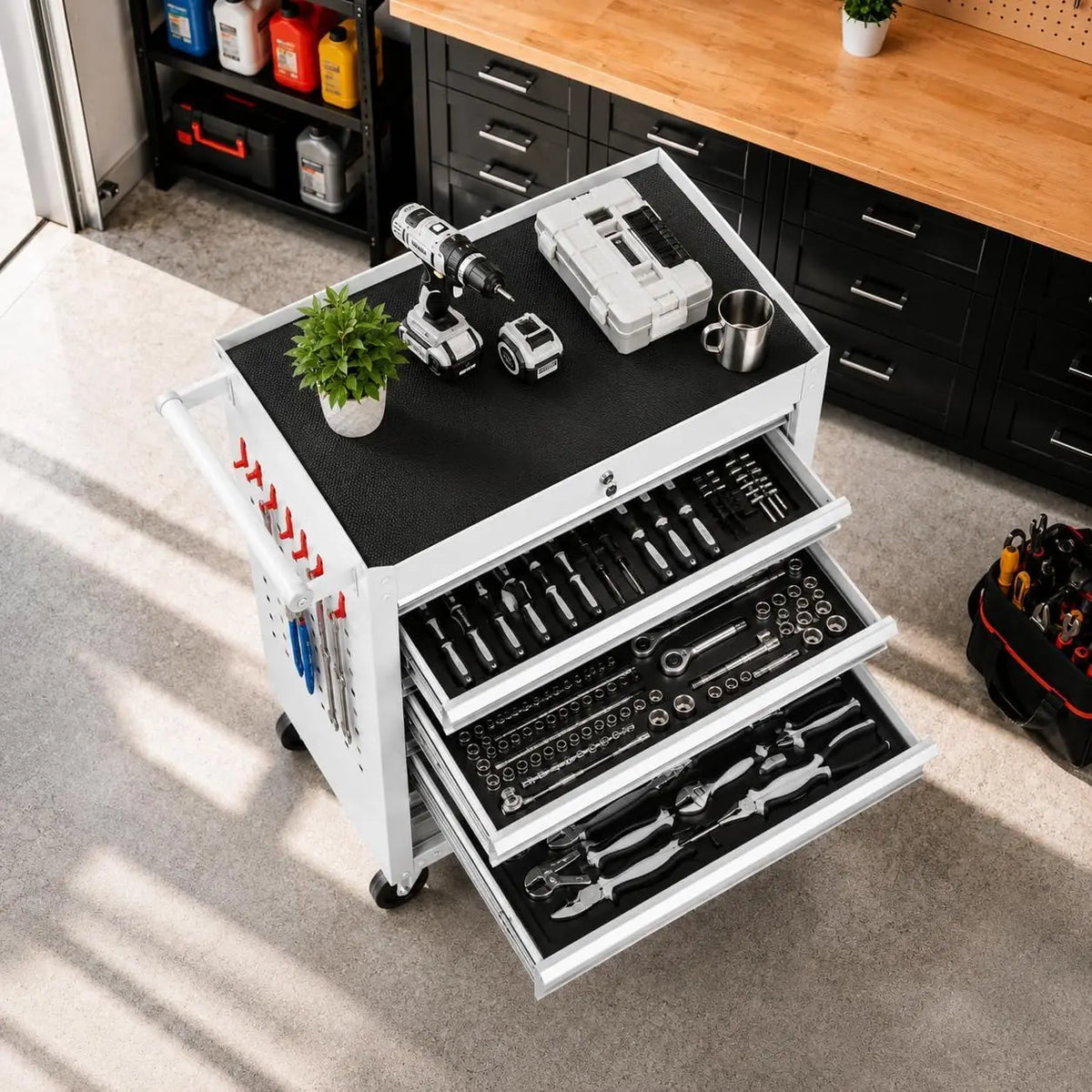Tacleekii 24 in Rolling Tool Chest with Wheels 4-Drawer Lockable Tool Box Storage Cabinet - Locking System Drawer Liners Mobile Tool Cart for Garage Workshop