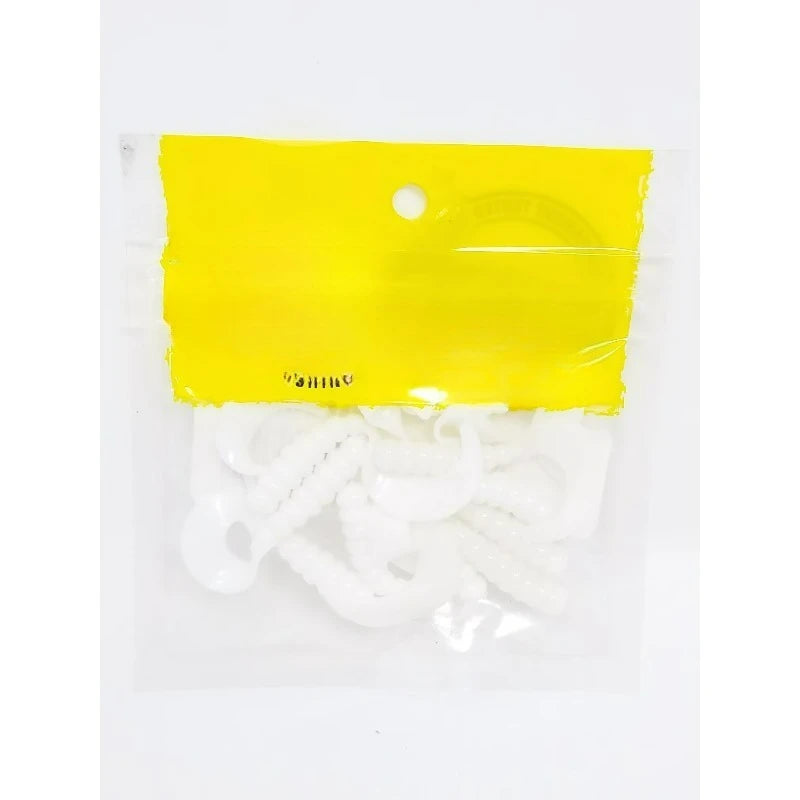 2 in. Soft Plastics Fishing Lure Grub, White, Lakes River, 10pk