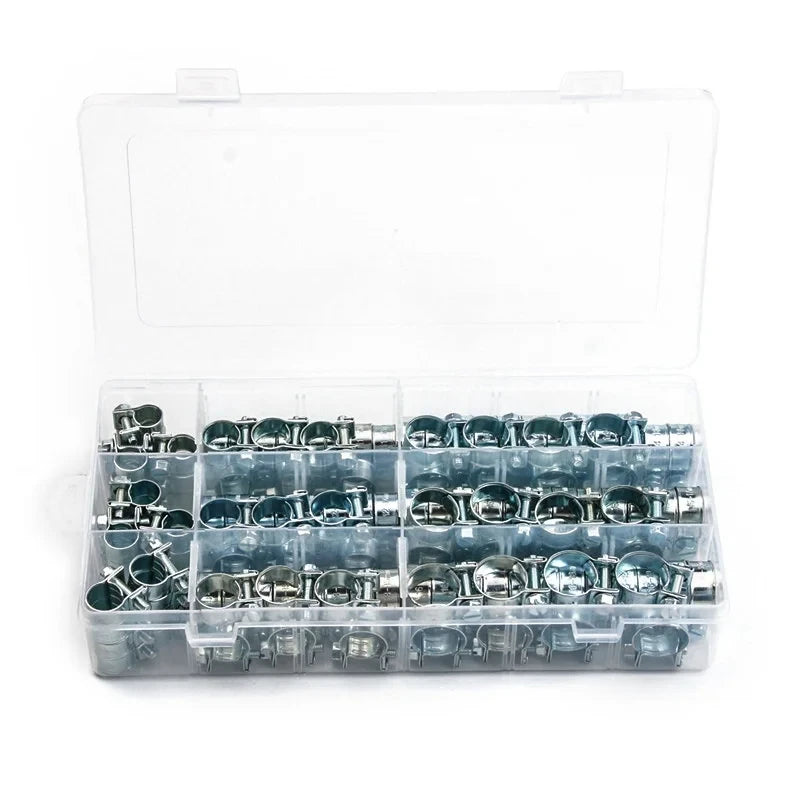 135/60Pcs Hose Clamp Double Ears Clamp 8-18mm Worm Drive Fuel Water Hose Pipe Clamps Clips Hose Fuel Clamps Assorted Kit