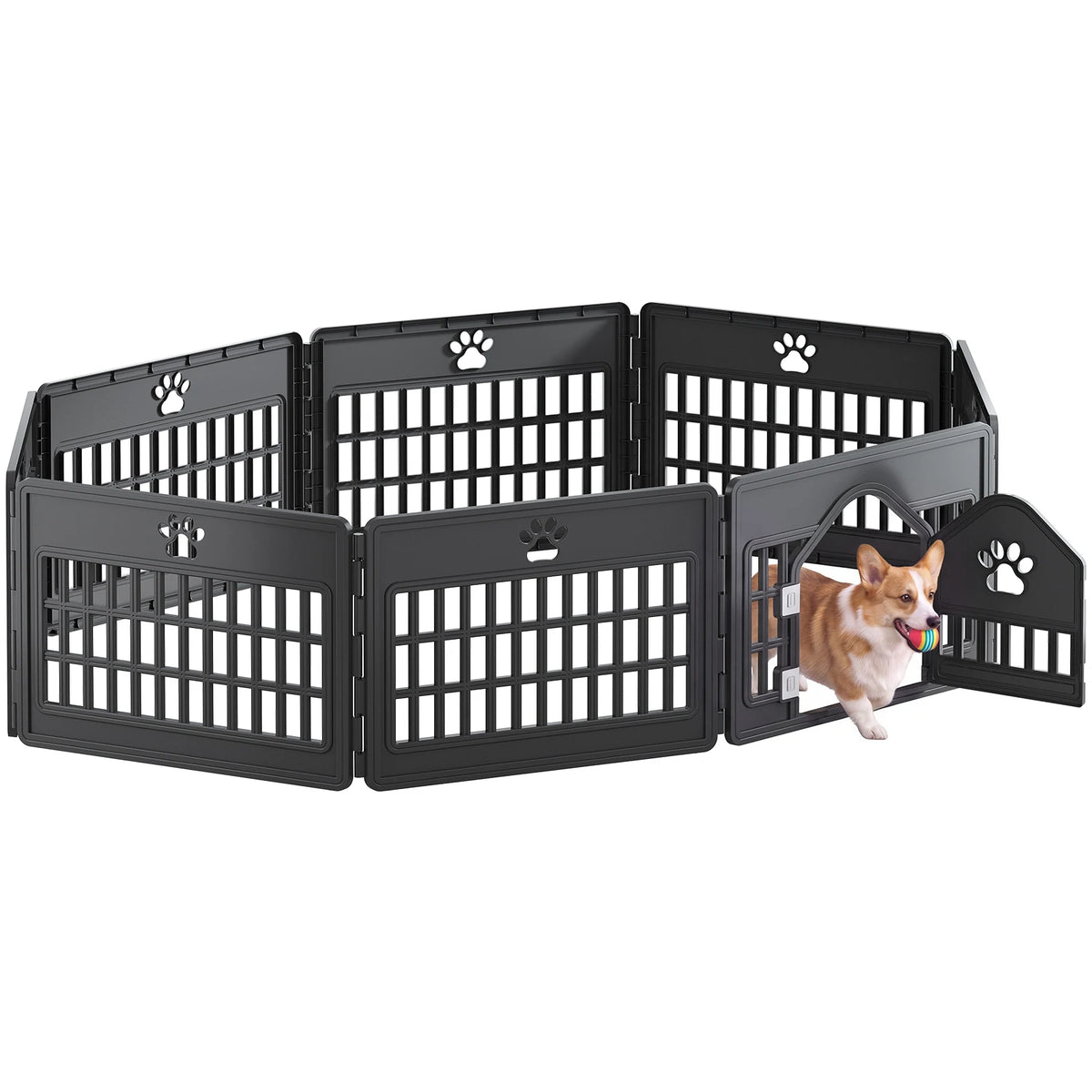 MCQ 24IN 4/6/8 Panel Injection Molded Dog Playpen Plastic Seamless Desig Expandable Durable Pet Fence for Medium Dogs Indoor Outdoor Folding Portable Puppy Playpen