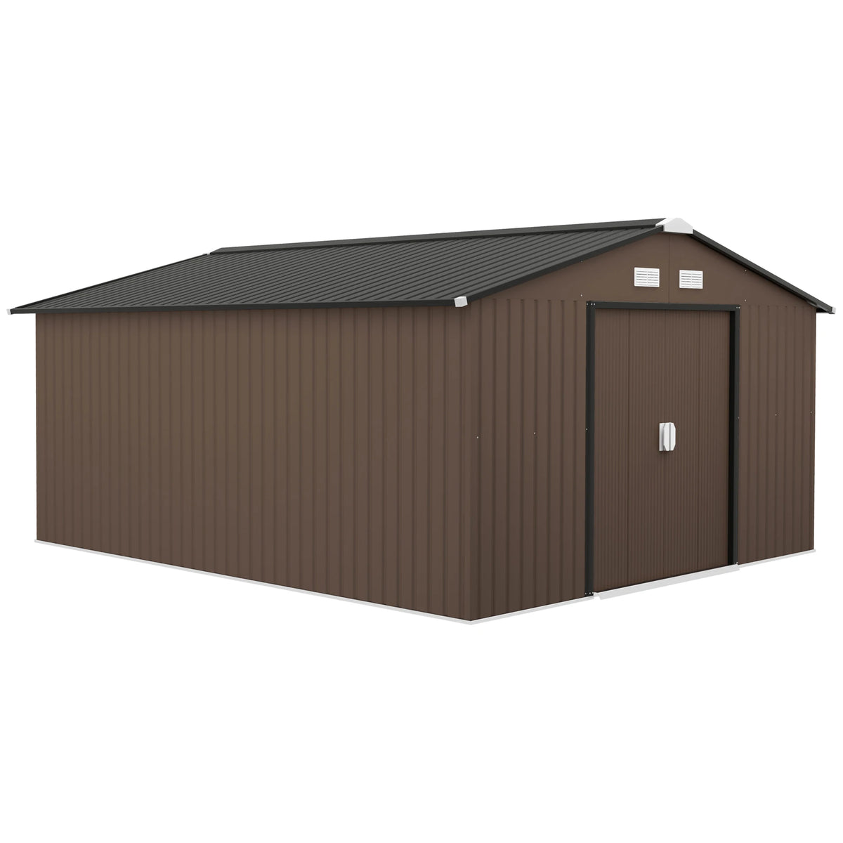13' x 11' Steel Outdoor Utility Storage Tool Shed for Backyard Garden, Brown