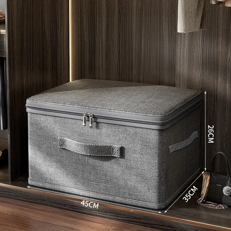 4Pcs Large Foldable Storage Boxes, Cationic Fabric Waterproof Organizer Bin with Zipper Handle for Wardrobe Bedroom Clothes Home