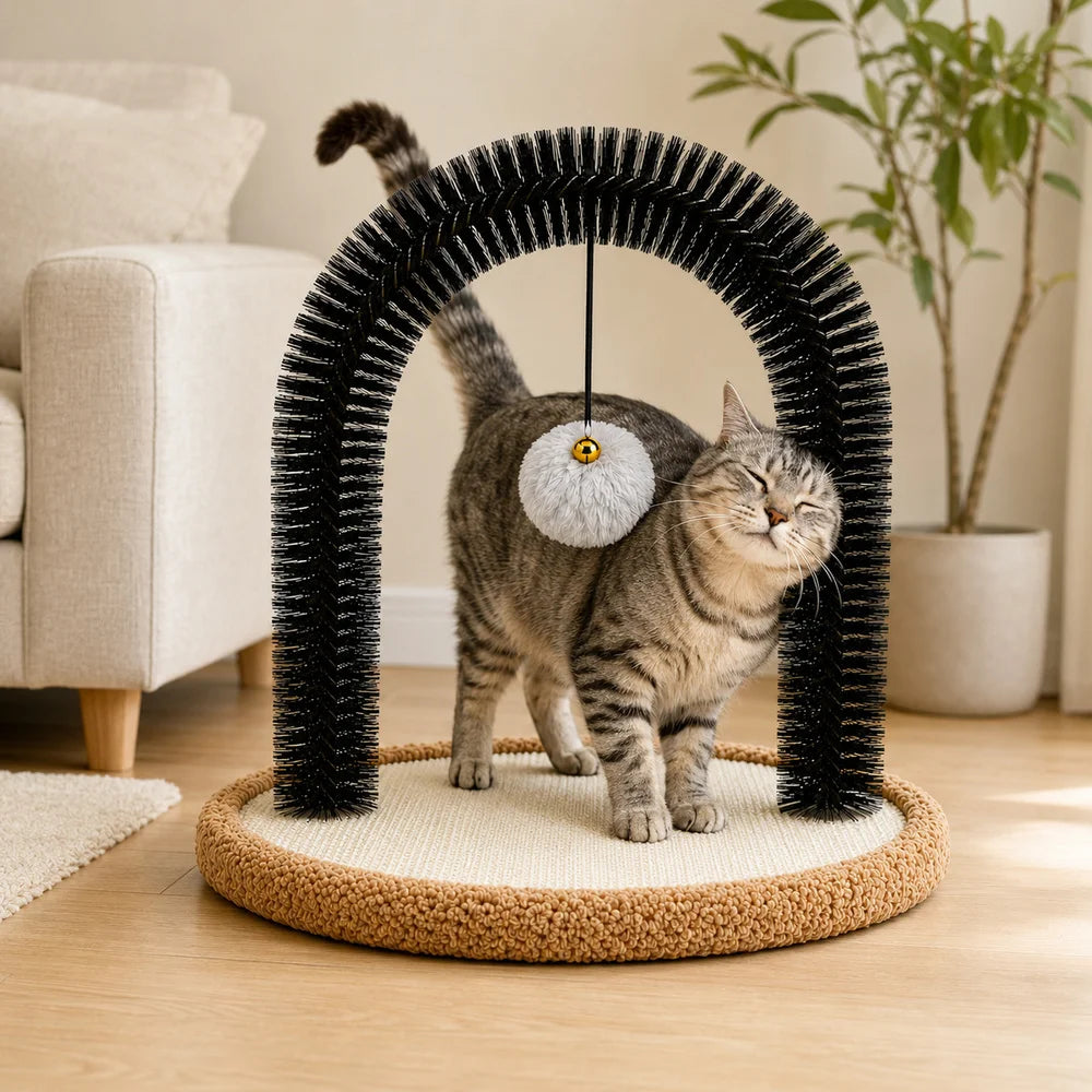 Zoe Cat Self Groomer Arch With Reversible Sisal Scratching Base Hanging Ball Grooming Brush And Plush Cat Pillow Indoor Cat Rubbing Scratching Grooming Play And Rest Station