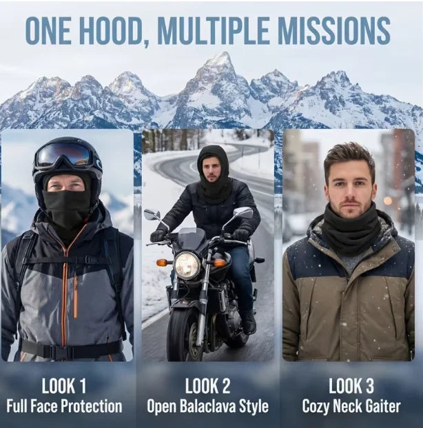 Large Upgraded Edition 2 Pieces, Autumn/Winter, Balaclava Hat, Windproof and Cold-Resistant Cap, Skull Cap Neck Cover Scarf, Outdoor Cycling, Hooded Scarf, Skiing and Cycling Hat, Unisex, Outdoor Sports Warm Head Cover, Fuzzy