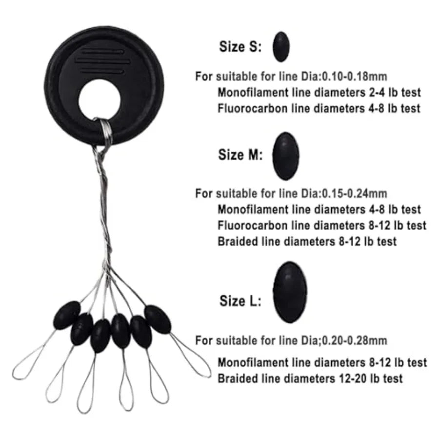600/800 Pcs Fishing Rubber Bobber Beads Stopper 6/8 in 1 Black/White/Red Oval Column for Rigging Float Positioning Size S M L
