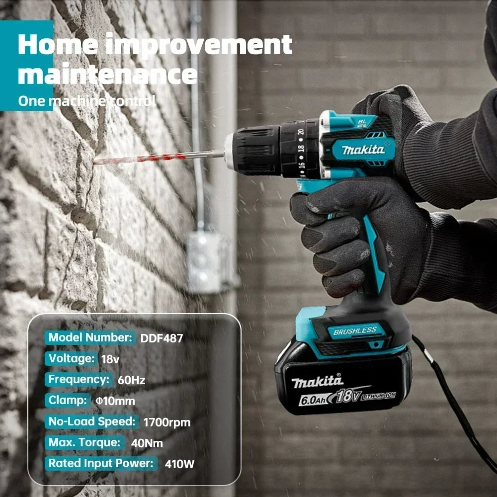 Makita DDF487 18V Brushless Cordless Drill Driver Compact High Torque Variable Speed Woodworking Power Tool for Makita Battery