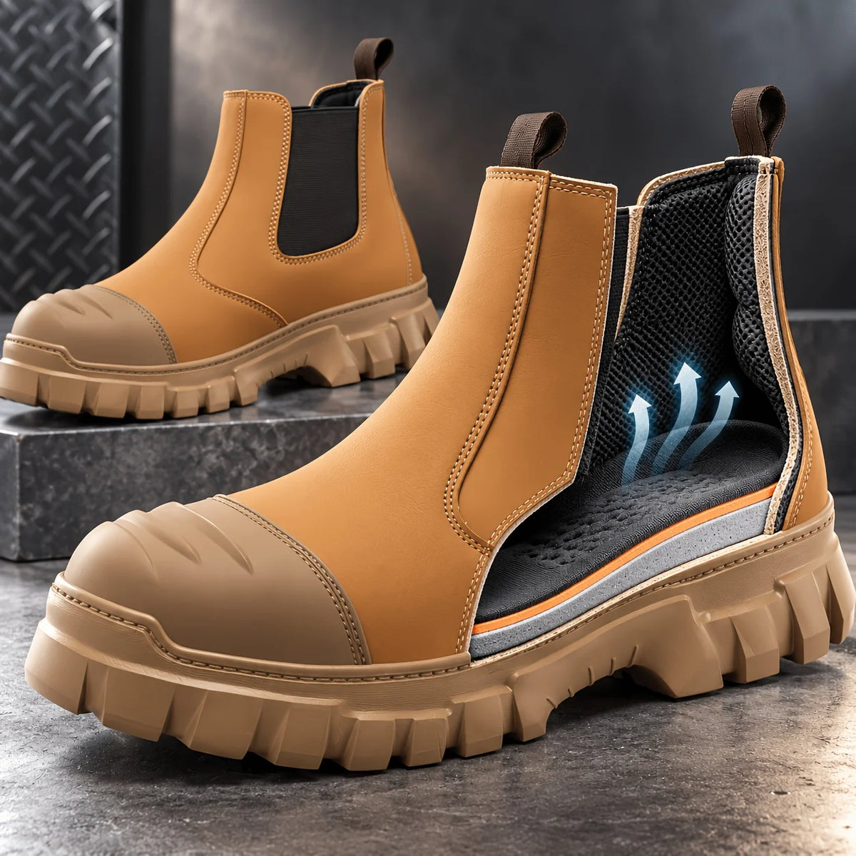 LAVSHEE Men's Anti-Kick Puncture Resistant Work Safety Shoes Steel Toe Cap Industrial Boots
