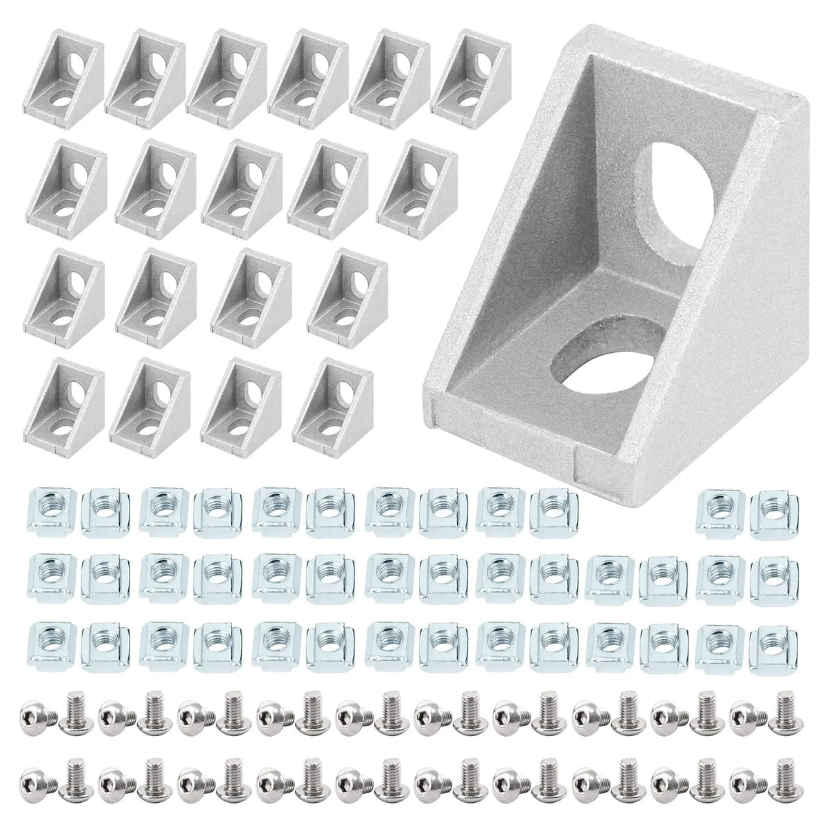 100PCS 2020 Aluminum Profile Connector Set: 20pcs Corner Bracket + 40pcs 20 Series M5 T-slot Nuts + 40pcs M5x8mm Hex Socket Cap