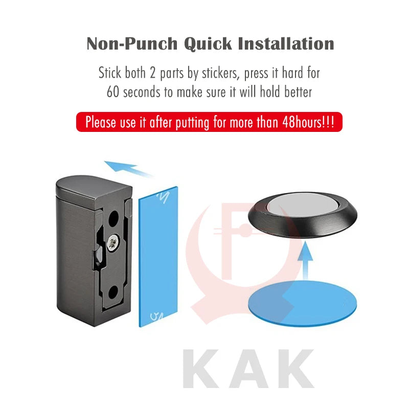 KAK Invisible Door Stopper Adjustable Magnetic Door Stop with Sticker Non-punch Wind-proof Hidden Door Holder Zinc Alloy Hardwar