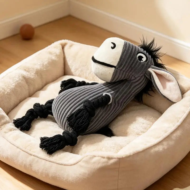 Dogs Cartoon Donkey Plush Toy Indestructible Safe Small Dog Animal Rope Toys With Squeaker Pet Tooth Chew Puppy Toys Resistant