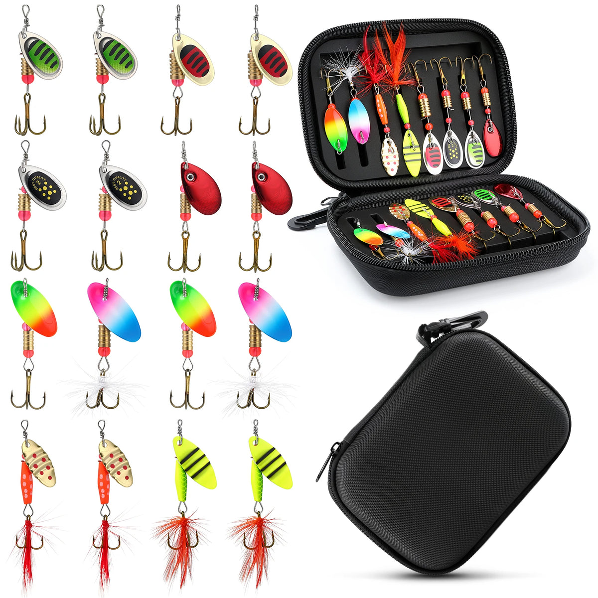 16pcs Spinner Baits Metal Lures Professional Fishing Gear for Bass Trout Salmon Freshwater Saltwater Tackle Box Kit Durable