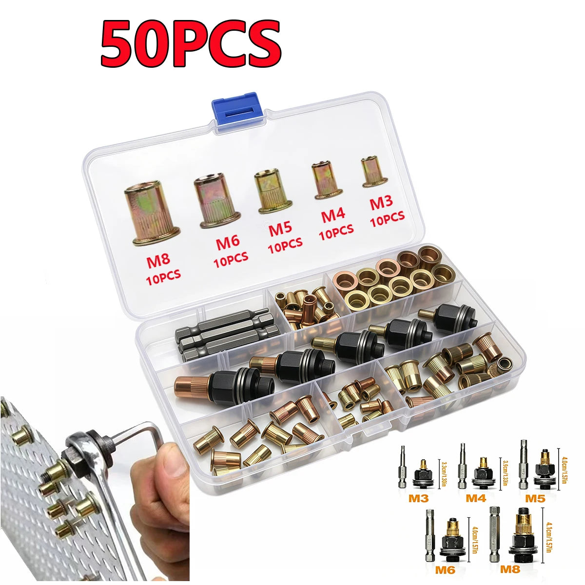Rivet Nuts 150PCS Gun Mandrel Kit M3/M4/M5/M6/M8 or Nut Rivet Mandrels Repairtool Rivetgun Flatheadscrew Pop Nut Rivet Gun Set