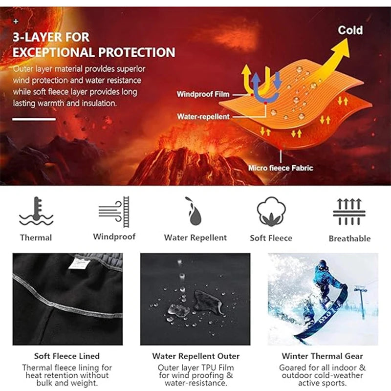 TRVLWEGO Winter Men Camping Hiking Pants Tactic Travel Soft Shell Warm Waterproof Fleece Windproof Outdoor Trekking Trousers