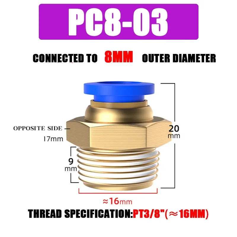 10/50PCS PC Pneumatic Quick Connector 4-12mm Push In Fitting for 1/8" 1/4" 3/8" 1/2" BSPT Thread Air Hose & Tube,Industrial Use