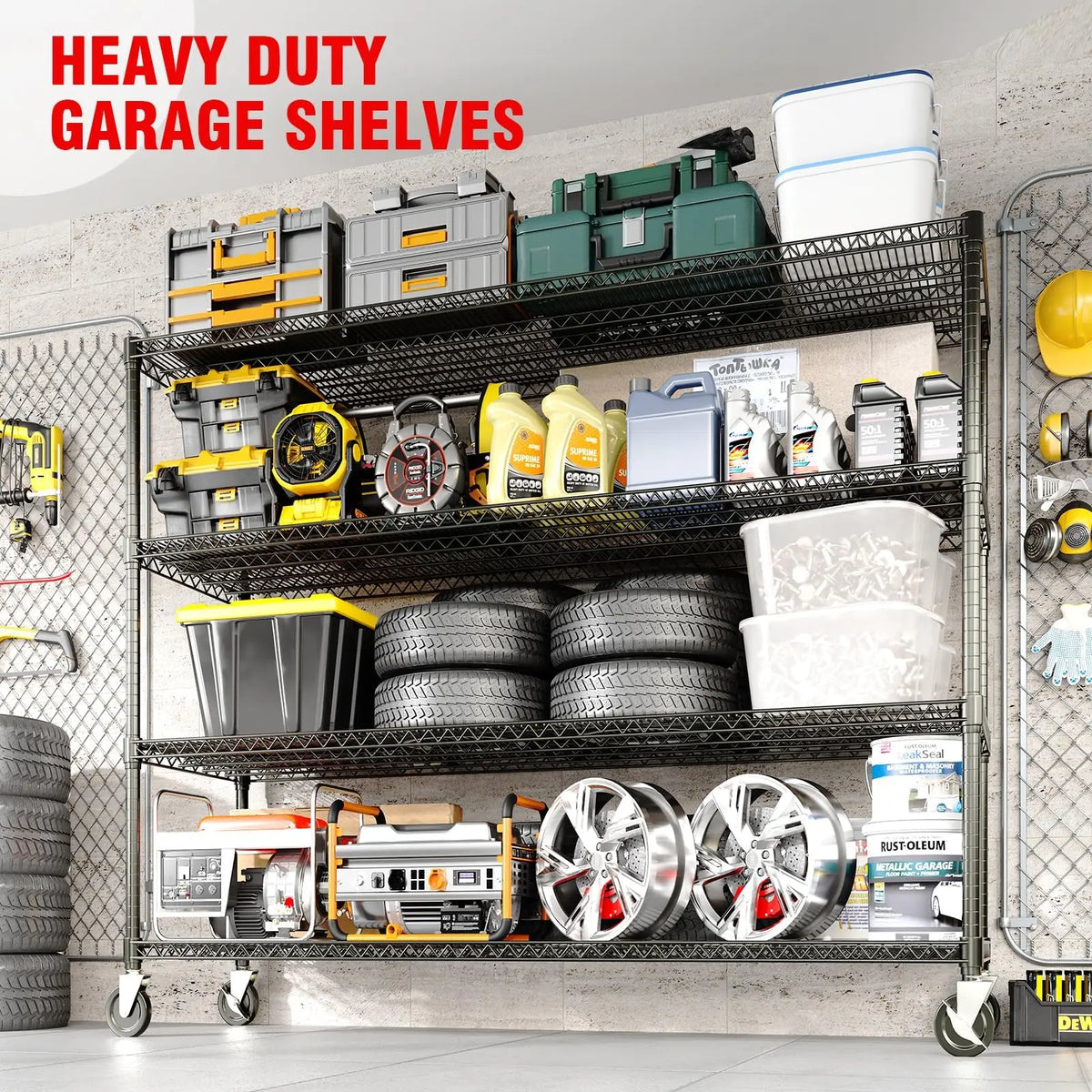 Heavy-Duty Rolling Metal Shelving for Real Storage with Wheels Storage Shelves Metal Shelving Units 5 Tier 2640 lb Capacity