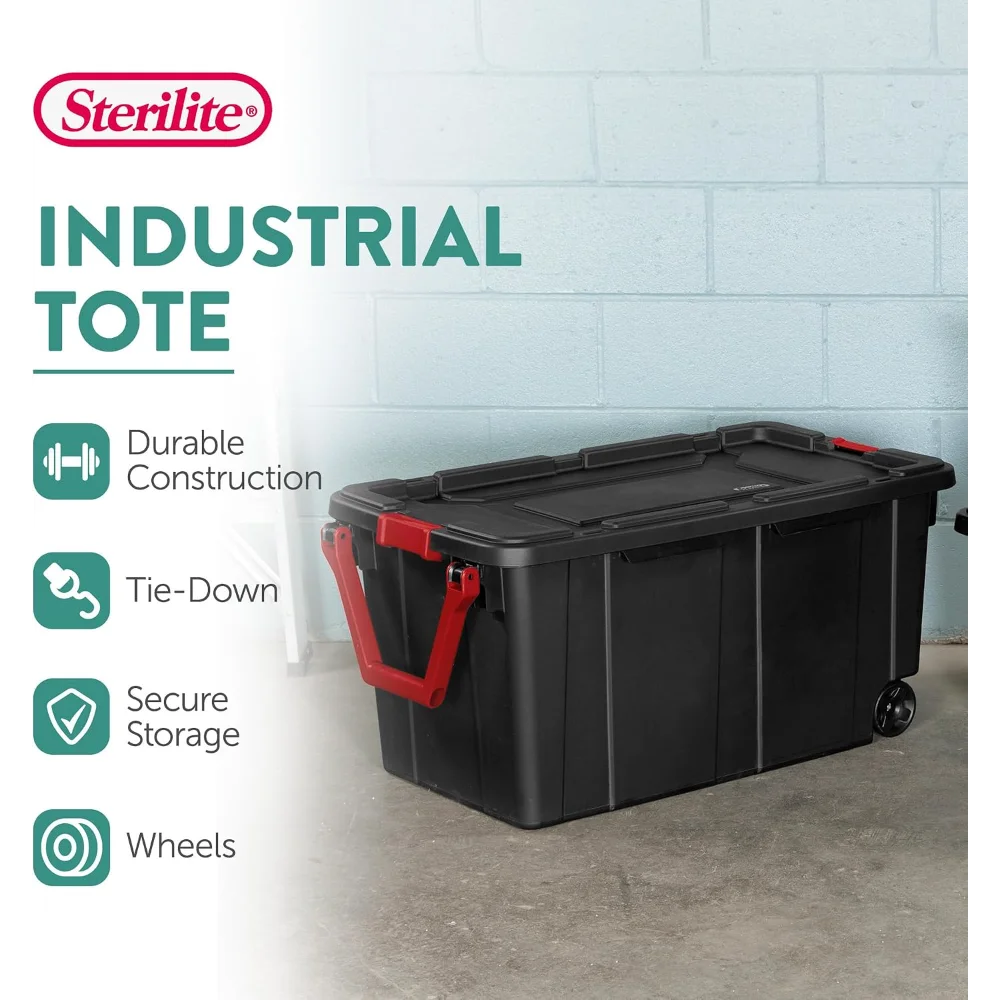 Heavy Duty 40 Gallon Wheeled Industrial Storage Tote, 4-Pack, Black Customized