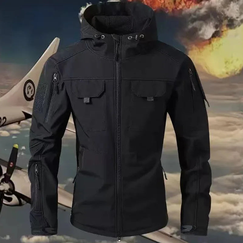 Men's Winter Autumn Fleece Sharkskin Waterproof Tactical Military Camping Hiking Jackets Climbing Hunting Coats Combat Pants