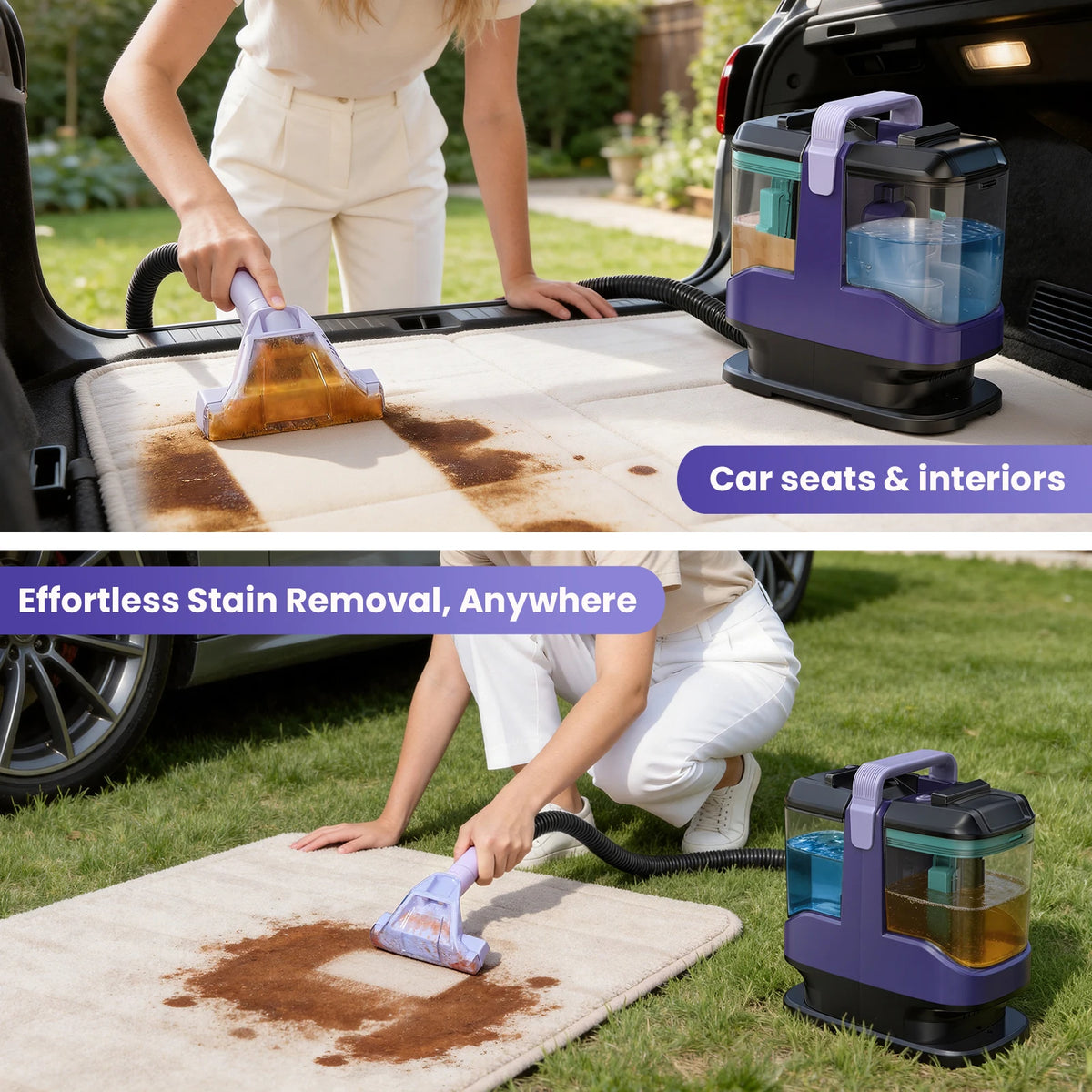 Portable Carpet Cleaner Machine Handheld Vacuum Wet Dry Powerful Suction for Sofa Curtain Car Seat Pet Hair