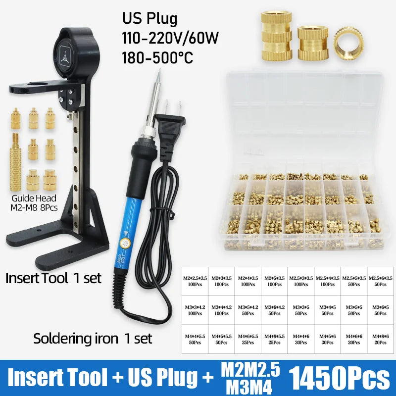 Heat Set Insertion Tool M2 M3 M4 M5 M6 M8 Brass Thread Insert Nut Soldering Iron Tip Copper Embedded Kit for Plastic 3d Printing