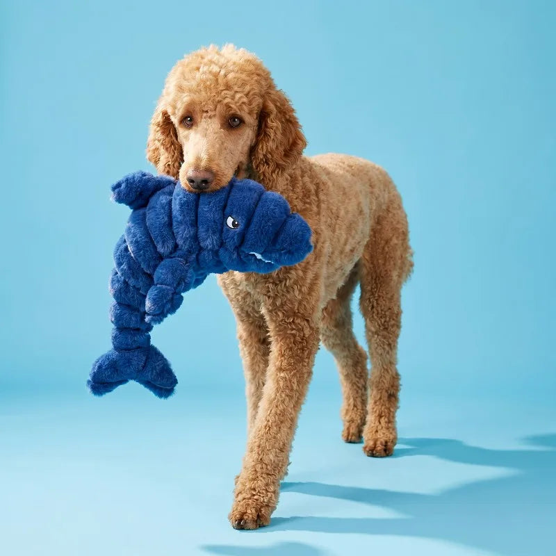 Blue Shark Plush Dog Toy with Squeaker, Chew Level 3