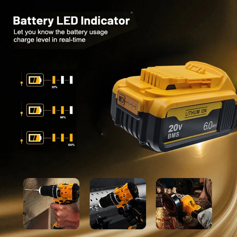 for Dewalt 20V Battery, 3AH 6AH 8AH 12AH Lithium Ion Battery, for Dewalt DCB200 DCB206 DCD805 Power Tool Replacement Battery