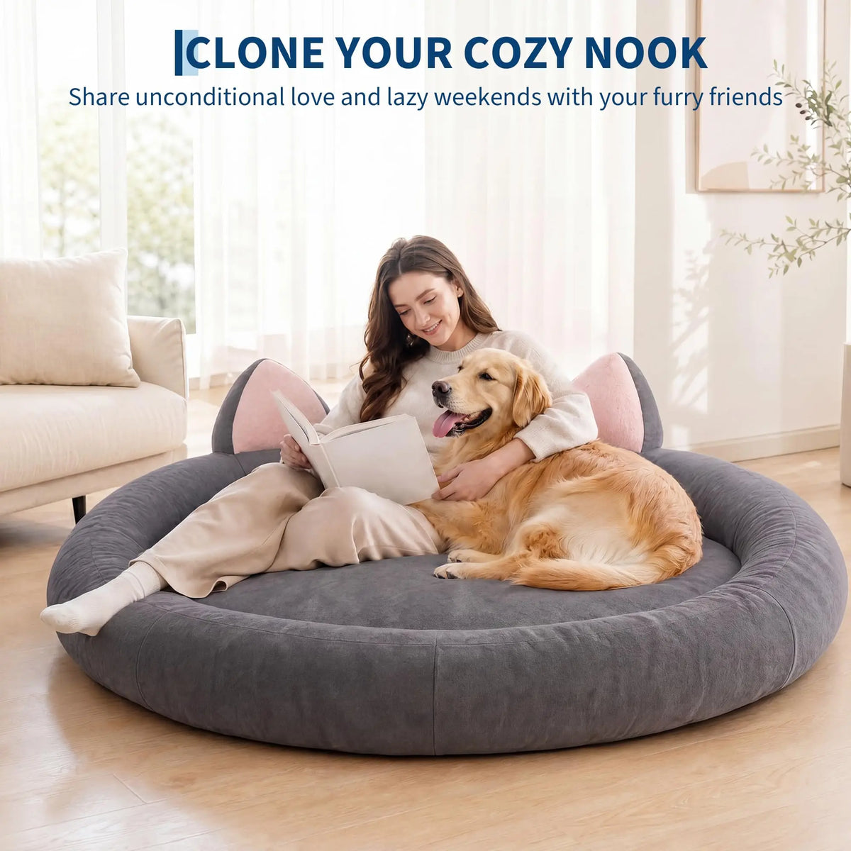 XXL Orthopedic Memory Foam Dog Bed 70x70x9.8in For Large Senior Dog, Waterproof Liner, Washable Cover, Non-Slip Base, Pet Couch