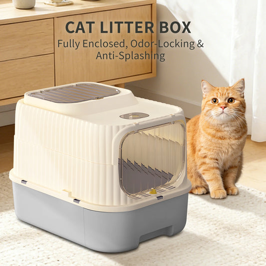 Fully Enclosed Box-Type Cat Litter Box With Dual Outlets And Sand Filtering Design Removable Easy To Clean Suitable For Pet Cats
