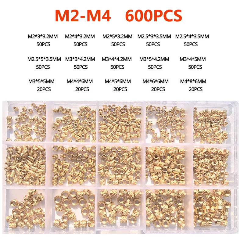 Insert Nut Set M2 M2.5 M3 M4 M5 M6 Brass Hot Melt Knurled Nut Thread Heat Molding Double Twill Injection Embedment Copper Nut 3D