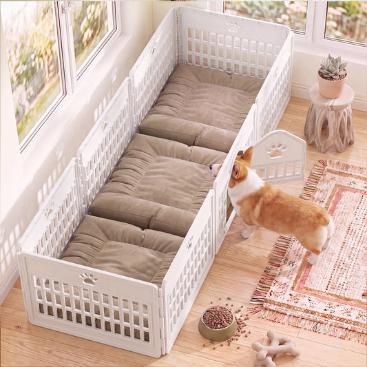 MCQ 24IN 4/6/8 Panel Injection Molded Dog Playpen Plastic Seamless Desig Expandable Durable Pet Fence for Medium Dogs Indoor Outdoor Folding Portable Puppy Playpen