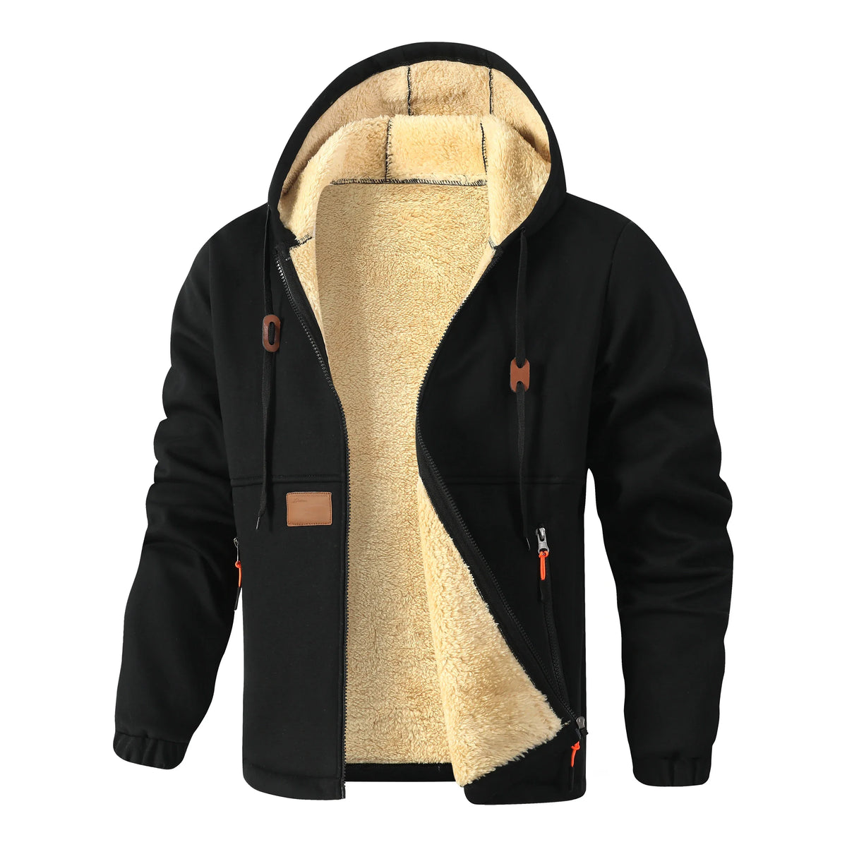 Men Fleece Lined Hooded Sweatshirt Thick Sherpa Lined Zip Up Hoodie Hiking Jacket Zipper Pockets Winter Thermal Casual Outerwear