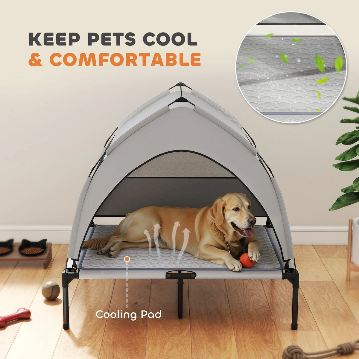 Portable Elevated Dog Bed with Removable Canopy Cooling Pad Storage Bag 36 X 29.5 X 35 Pet Cot for Outdoor Use