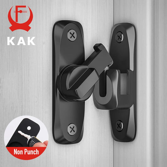 KAK Punch-free Hasp Latch Door Lock Black Cabinet Locks Kids Safety Lock Barn Door Sliding Door Anti-pried Hook Lock Hardware