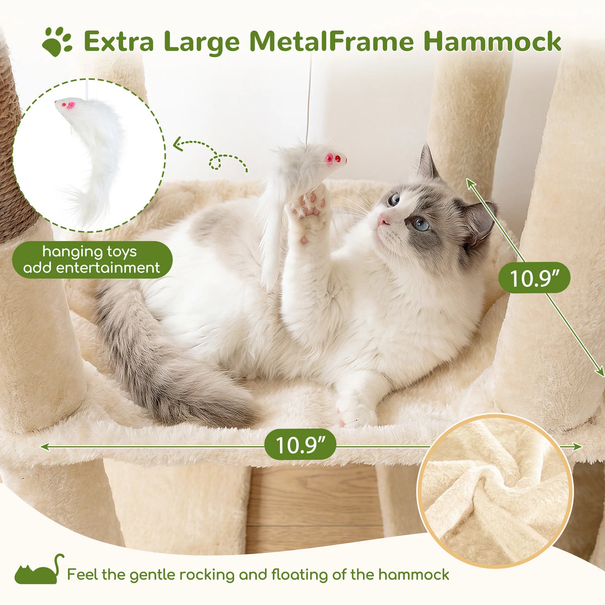 Globlazer 59" Multi-Level Cat Tower for 2-3 Cats, Large Cat Tree with 2 Condos, 3 Hammocks & Sisal Scratching Posts, Sturdy Indoor Cat Condo