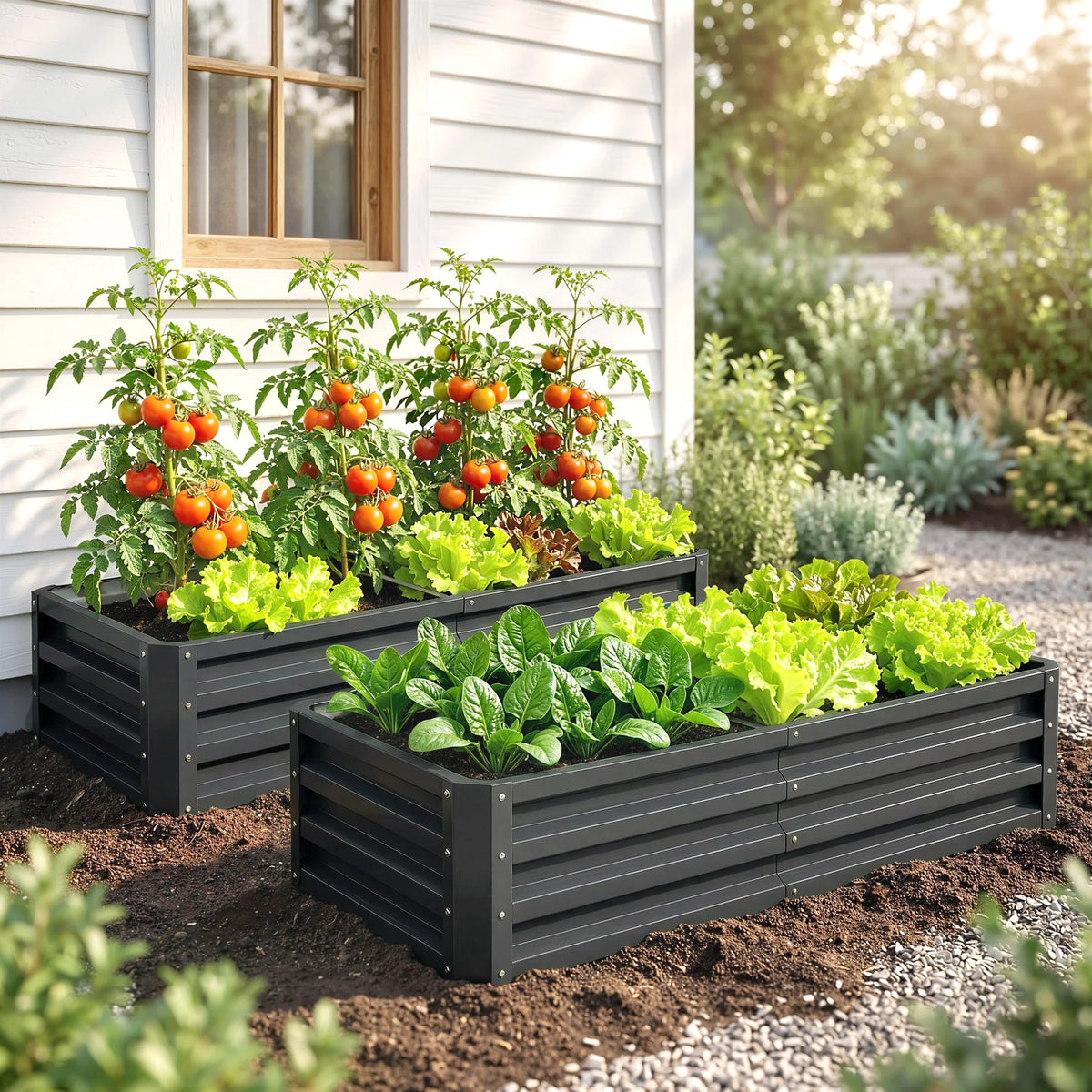 4' x 2' Raised Steel Garden Planter Bed for Vegetables, Herbs & Flowers, Grey