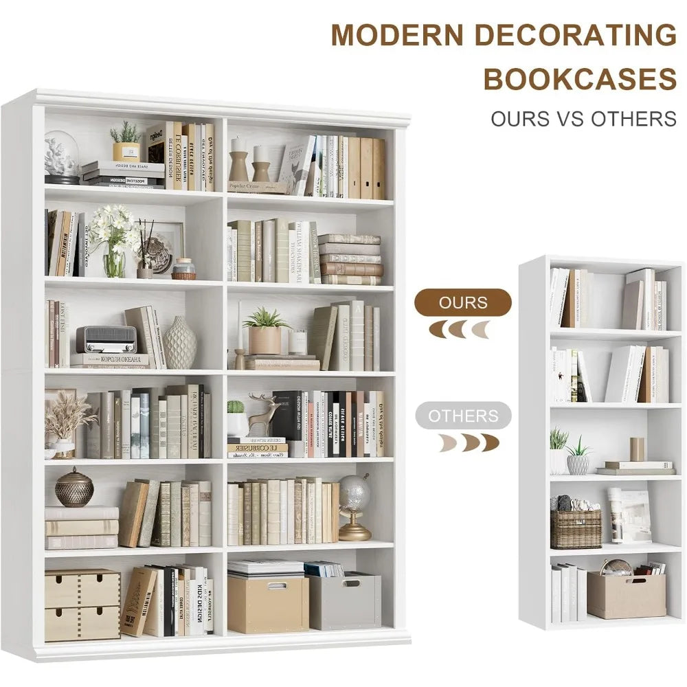 Wooden Bookcase and Bookshelf, 71.8" L x 47.2" W, Freestanding Storage Unit for Home Office
