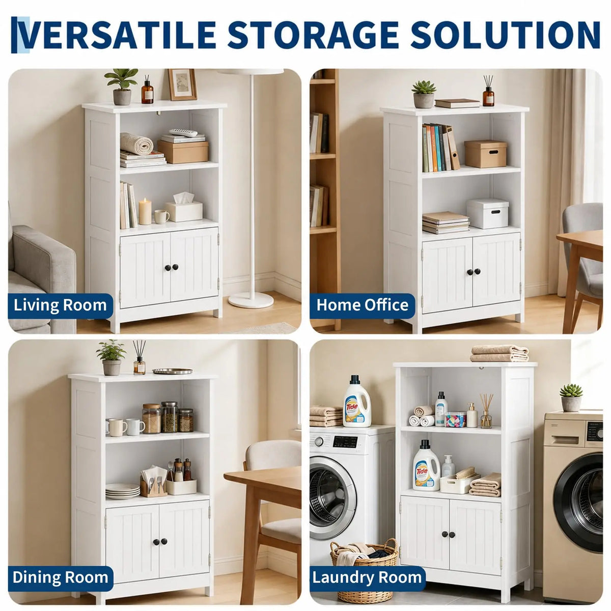 Freestanding Narrow Storage Cabinet with Doors, Adjustable Shelves Slim Floor Organizer for Bathroom or Entryway, Toilet Paper Storage