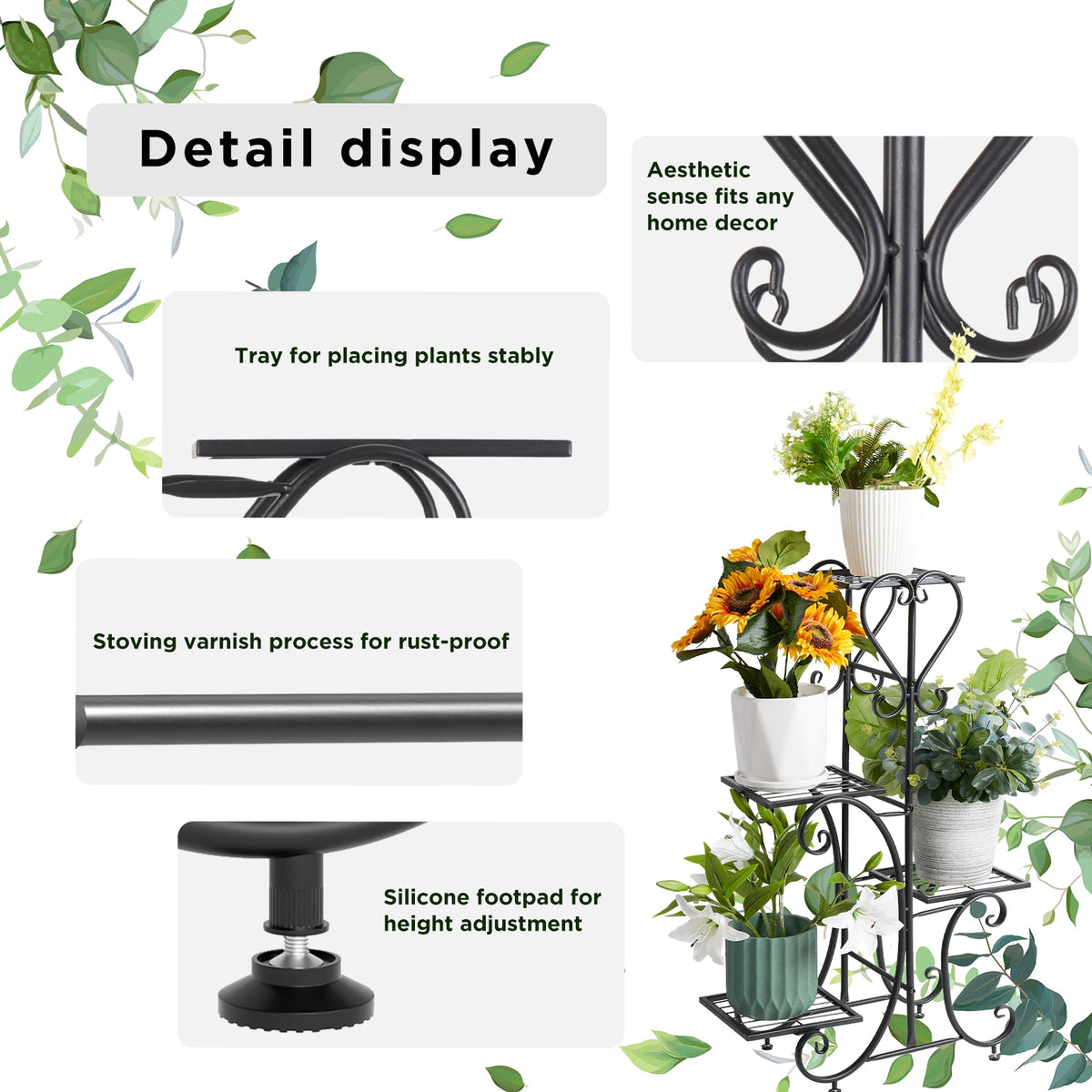 Various Styles Wood/Metal Plant Stand Flower Pots Display Holder Garden Shelf Shelving for Patio Balcony Living Room