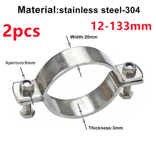 2pcs 304 Stainless Steel Thickened Flat Pipe Support Clamp Pipe Bracket Clamp Heavy Duty Rigid Split Ring Hanger 12-133mm 파이프클램프