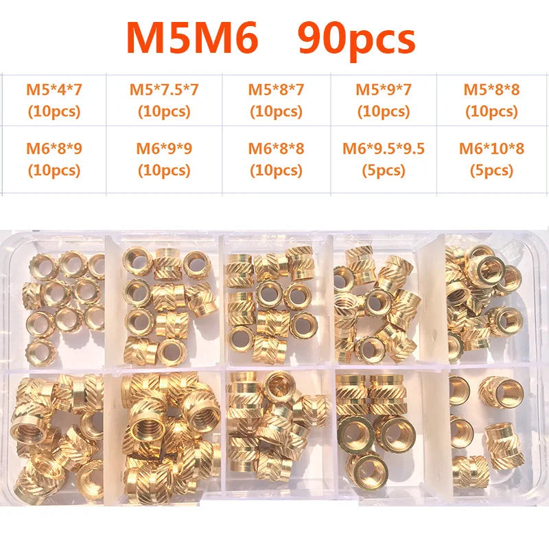 Insert Nut Set M2 M2.5 M3 M4 M5 M6 Brass Hot Melt Knurled Nut Thread Heat Molding Double Twill Injection Embedment Copper Nut 3D