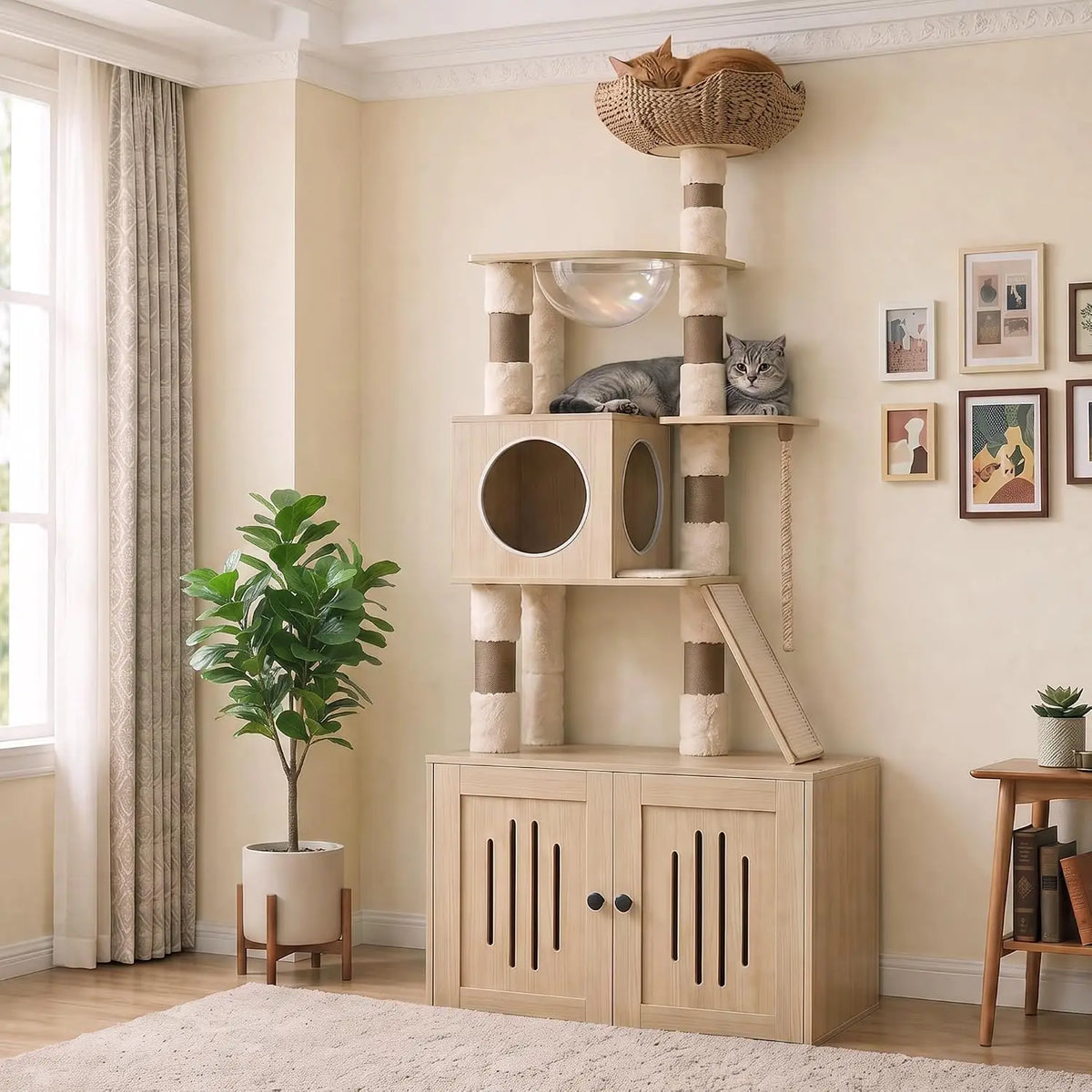66.9-Inch Tall Cat Tree with Litter Box Enclosure, Cat Condo, Multi-Level Perches & Scratching Posts for Cats