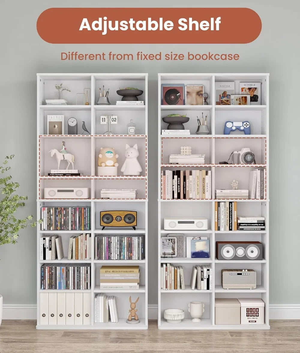 16-Shelf DVD Tower Storage Rack, Adjustable Media Shelves, 8-Tier Stand for Home Office