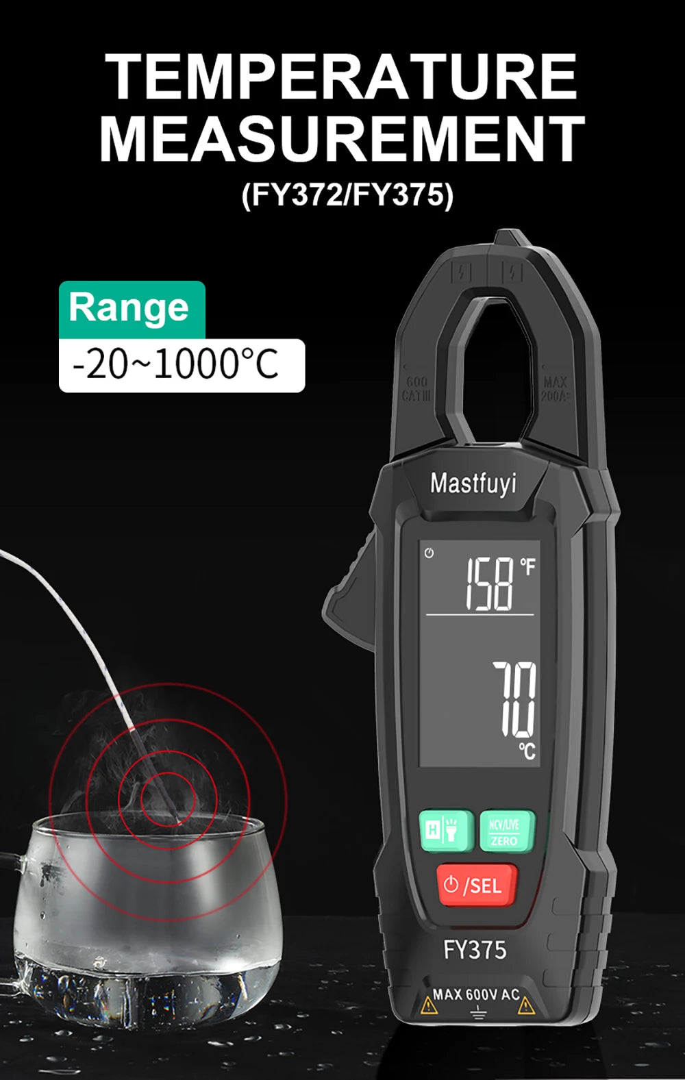 MASTFUYI AC Current Clamp Meter Digital 10000 Count Multimeter Ammeter Voltage Tester Car Amplifier Hz Capacitance NCV Ohm Tool