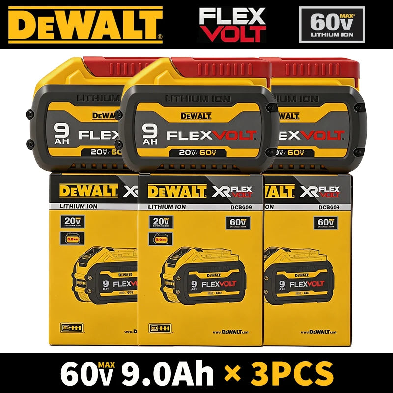 Authentic Dewalt Battery DCB609 60V/20V Max 9.0Ah Li-Ion FlexVolt Battery, High Power 180Wh Rechargeable Li-Ion 18V/54V Battery
