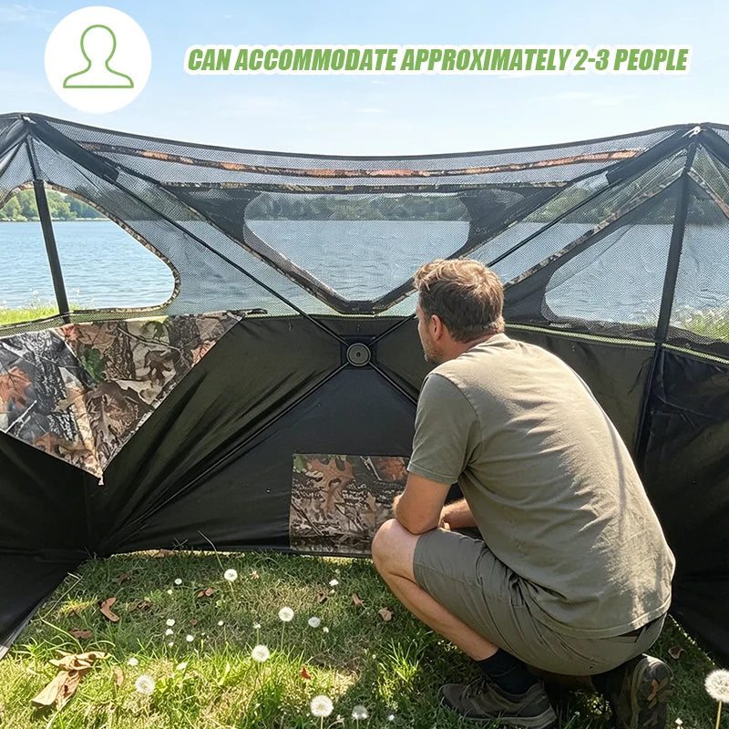 Portable 3 Panel Hunting Blind See Through Camouflage Tent Lightweight Fold for Deer Hunting Bird Watching