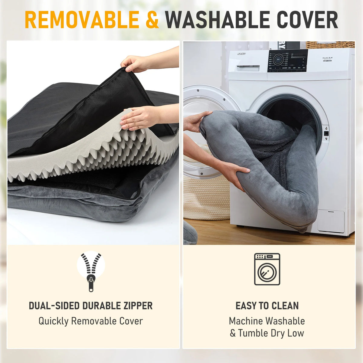 Orthopedic Bolster Dog Bed for Large Dogs, Washable Soft Rectangle Pet Bed with Raised Sides, Non-Slip Bottom Dog Sleeping Bed