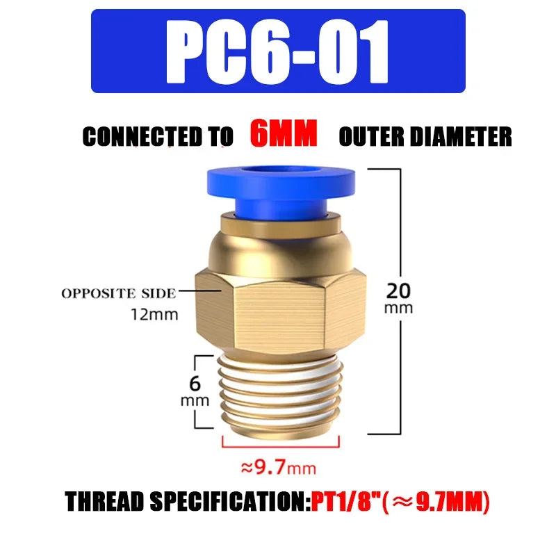 10/50PCS PC Pneumatic Quick Connector 4-12mm Push In Fitting for 1/8" 1/4" 3/8" 1/2" BSPT Thread Air Hose & Tube,Industrial Use