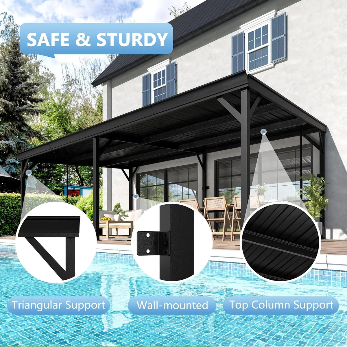 12x20 FT Wall Mounted Gazebo, Hardtop Lean to Gazebo with Aluminum Slope Roof, 3.15"x3.15" Post Outdoor Pergola, Customized