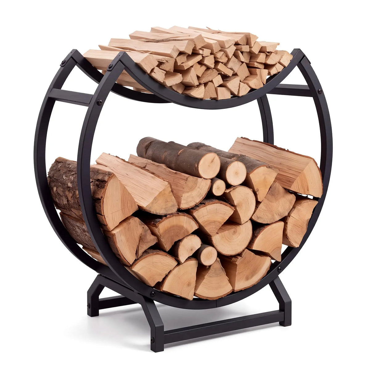Round Firewood Rack Outdoor Indoor, Heavy Duty Wrought Iron Log Hoop Storage Holder, Circular Metal Wood Stacking Rack for Fireplace Fire Pit Hearth Patio Deck, Easy Tool-Free Setup