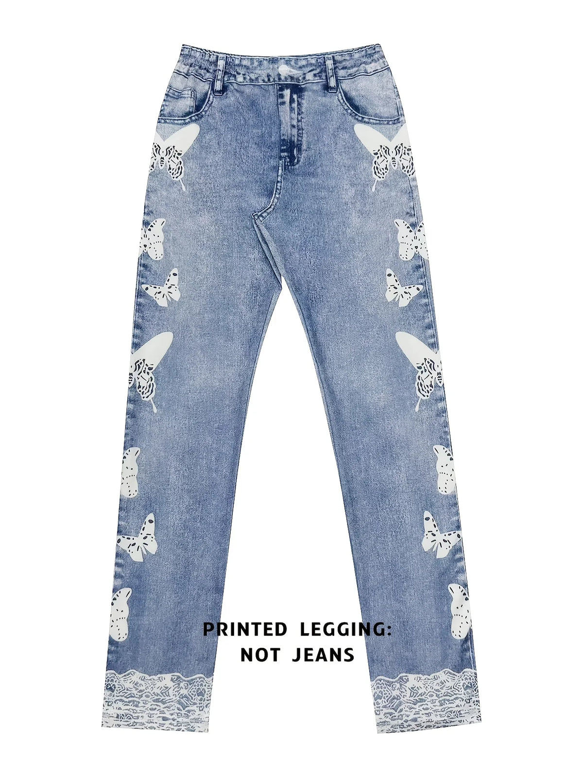 Women Printed Leggings Not Denim Fabric, Fake Pocket & Button Print Design Pants, High Elastic Fashion Slim Fit Skinny Casual