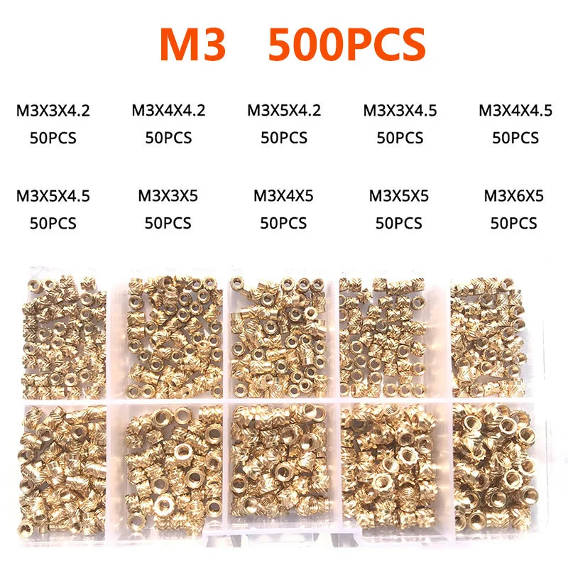 Insert Nut Set M2 M2.5 M3 M4 M5 M6 Brass Hot Melt Knurled Nut Thread Heat Molding Double Twill Injection Embedment Copper Nut 3D